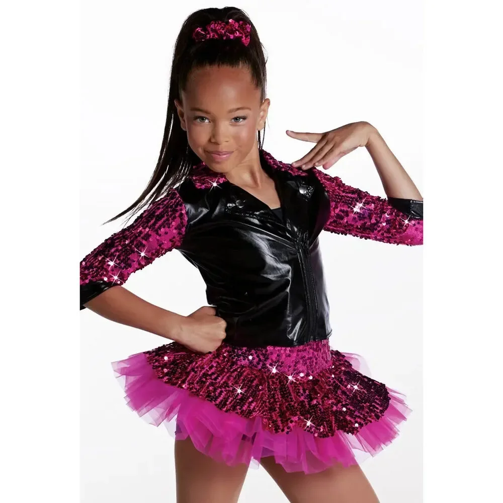Pre-Owned Dance Costume Weissman 8699 Small Child Pink Jacket Tutu Jazz Sequin
